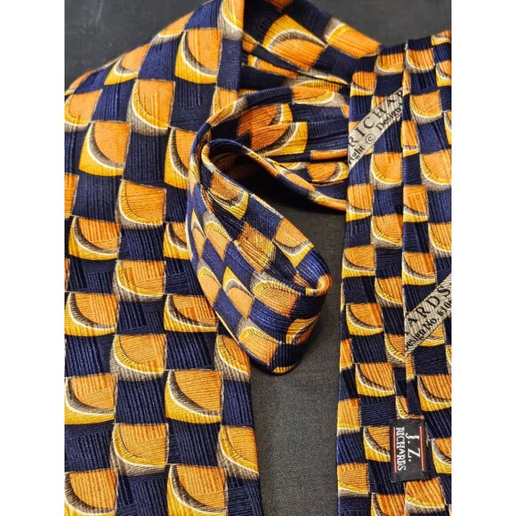 Vintage Handcrafted J.Z. Richards Silk Tie Nordstrom Blue & Orange Geometric Des - Picture 10 of 13
